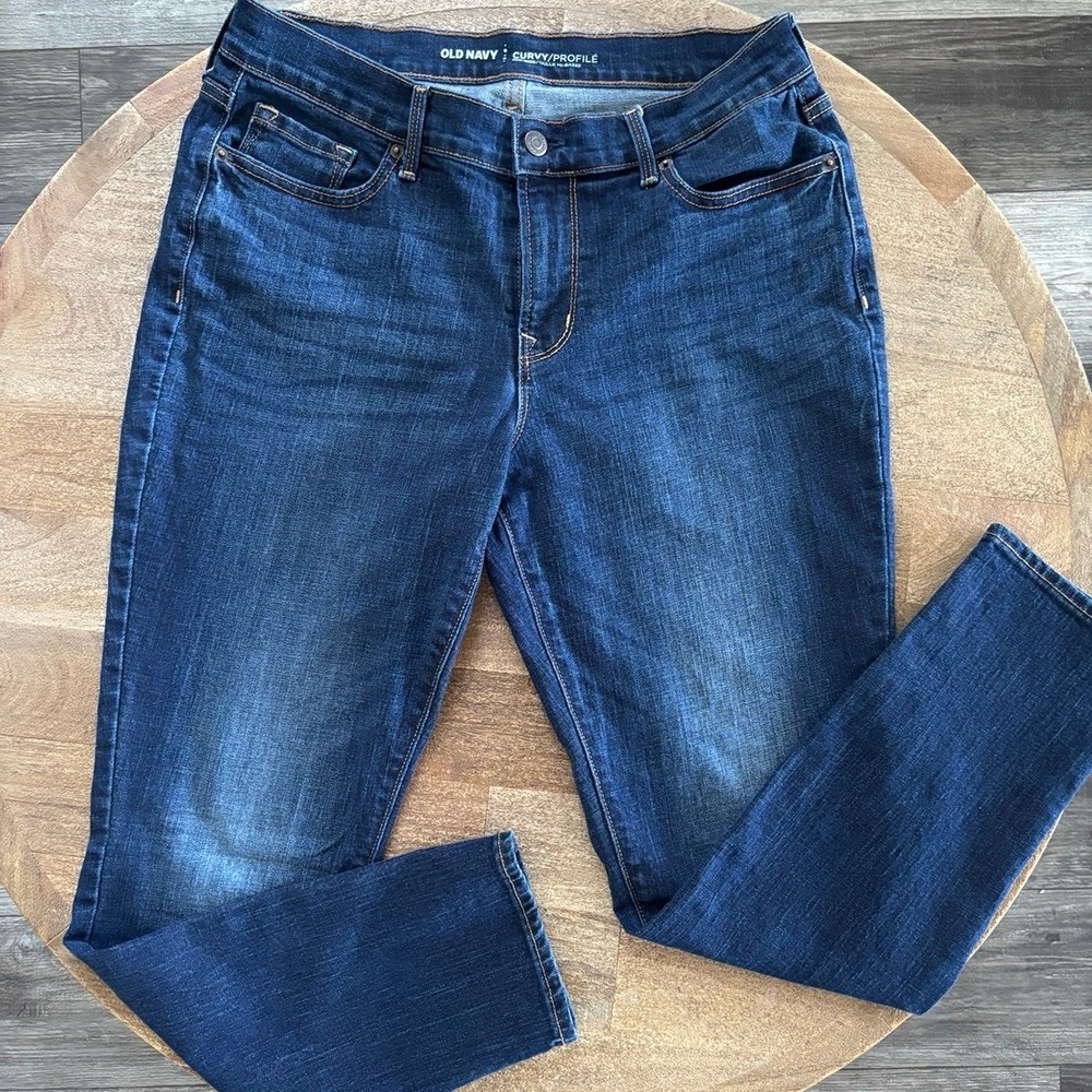 Old Navy Curvy Profile 8S Mid Rise Straight Leg Jeans Dark Wash - Picture 2 of 11